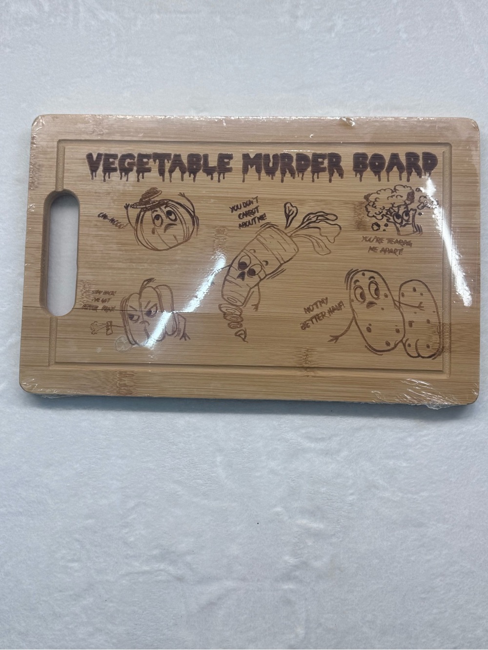 Vegetable Murder Bamboo Cutting Board - Funny Engraved - Picture 2 of 5